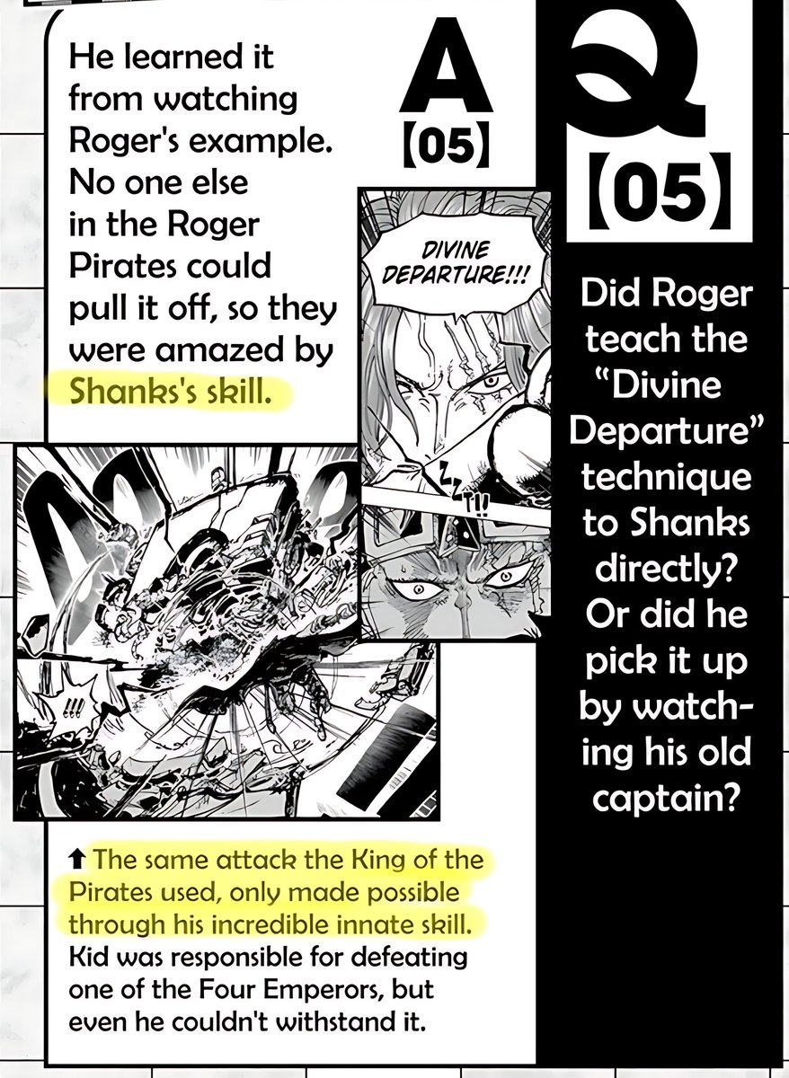 ShinobiScrolls1's tweet photo. #ONEPIECE〜 

It's sad Oda had to explicitly state why Shanks is so strong and could use an attack like Divine Departure.

"ONLY made possible through his incredible innate skill" 
+ 
"So they were amazed by Shank's skill"  

Oda made it clear as day. https://t.co/F7NS3KxYQH