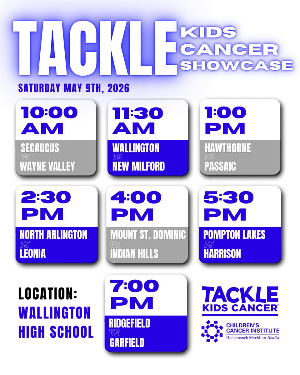 Happy to announce on Saturday May 9, we will be hosting the first annual Tackle Kids Cancer Showcase! This is the first event of its kind in NJ for Girls Flag! High quality games while raising money for a great cause! <a href="/WHSAthletics234/">Wallington High School Athletics</a>