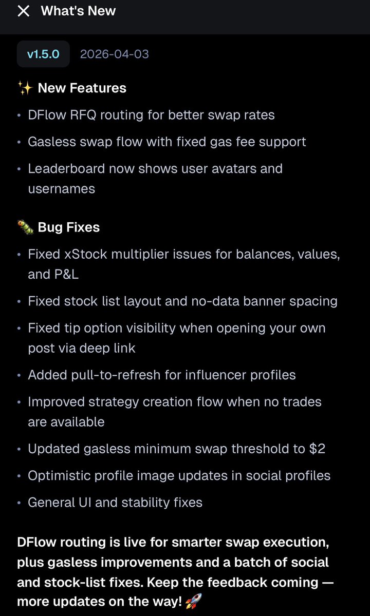 New updates are rolling out. Devs are cooking! <a href="/dflow/">DFlow</a> routing is now LIVE!