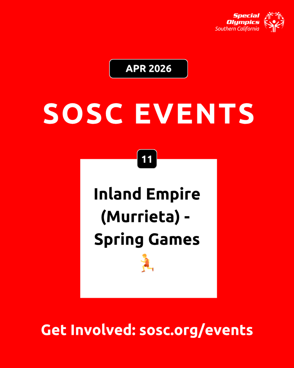 SOSoCal's tweet photo. This week!
๐
We're kicking off Spring Season with the Inland Empire (Murrieta) Spring Games!
Sports featured include athletics, basketball, bocce, flag football, and swimming.
Visit https://t.co/39aq6seM0J or the link in our bio for more details
#WeAreSOSC #SpringGames https://t.co/V8LXYFutv4