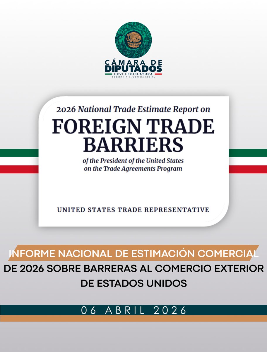 Mx_Diputados's tweet photo. 🔴El Observatorio Legislativo de Asuntos Globales elabora un documento que revisa el informe anual del Gobierno de Estados Unidos sobre las barreras al comercio y analiza los principales señalamientos hacia México. 

En este contexto, nuestro país se posiciona como uno de los más relevantes para Estados Unidos.

Consulta el análisis completo: https://t.co/UUcRBE3iSI