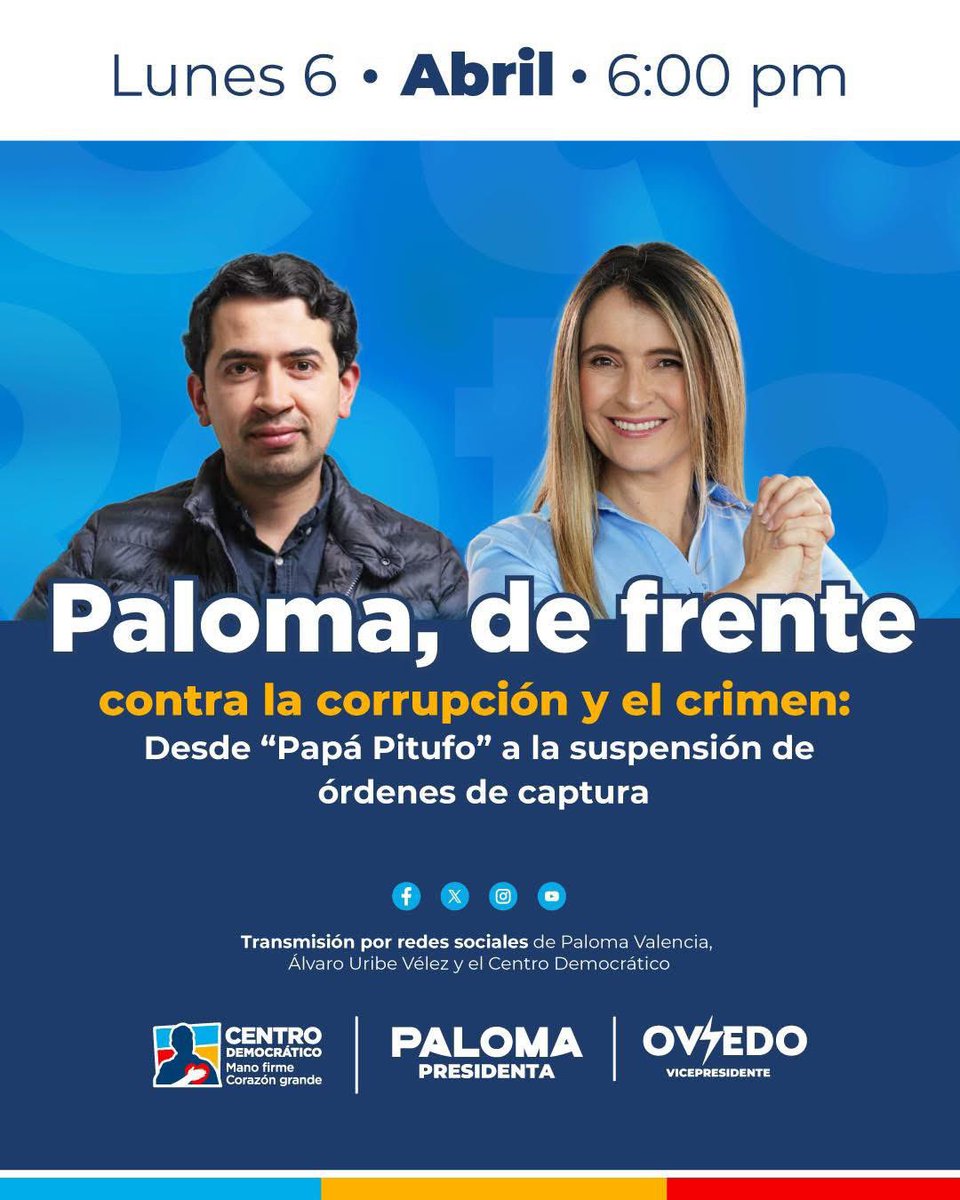 palomaantioquia's tweet photo. De frente contra la corrupción y el crimen 

Nos vemos a las 6:00 pm

https://t.co/lcObWKzSd1 https://t.co/wIb9RPmygh