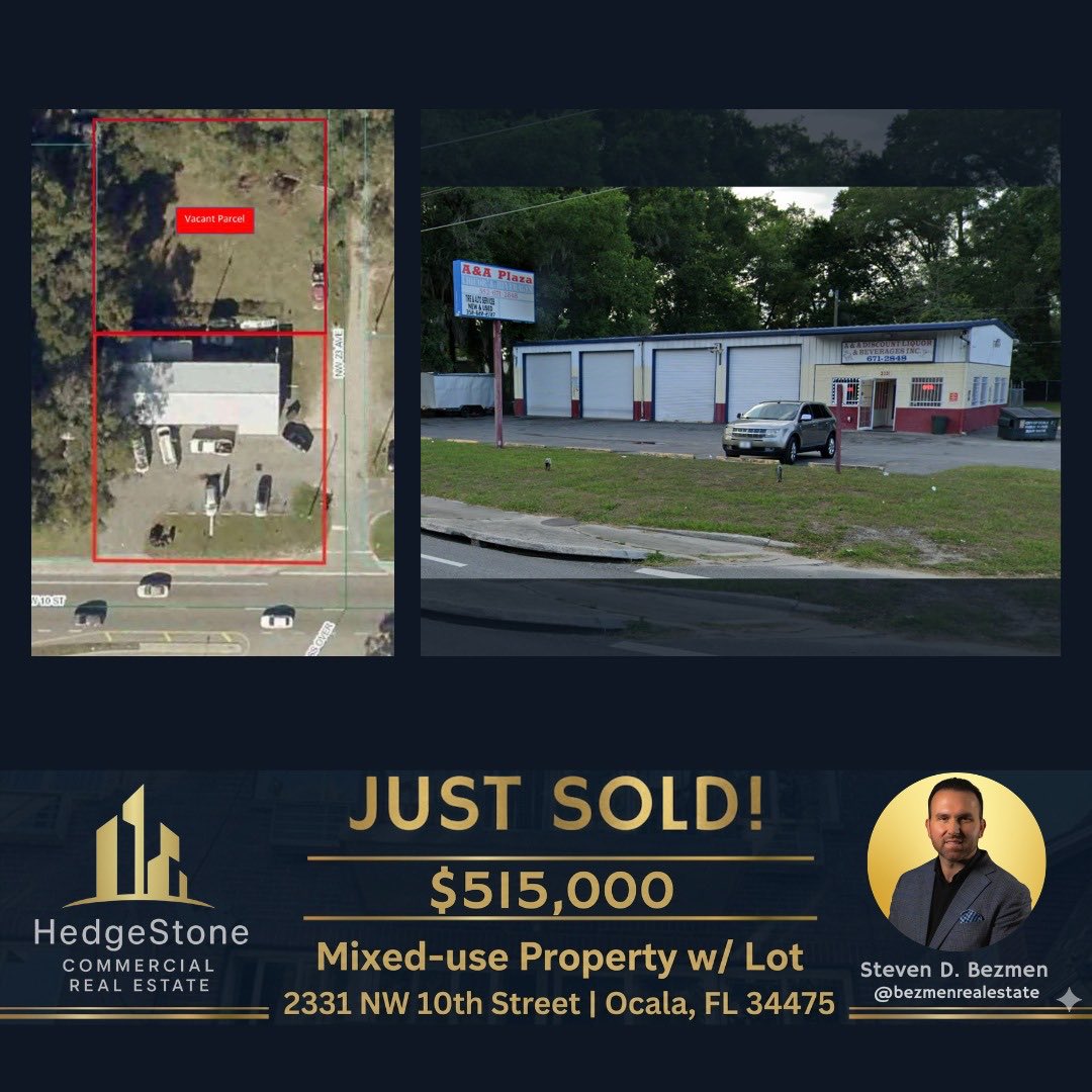 StevenBezmen's tweet photo. Another Commercial Property Successfully Sold!

📍 2331 NW 10th St, Ocala, FL 34475
Mixed-Use Property &amp; Commercial Lot

This was a complex transaction, but through persistence and coordination, we successfully brought it across the finish line. https://t.co/ZHe11Xpjm3