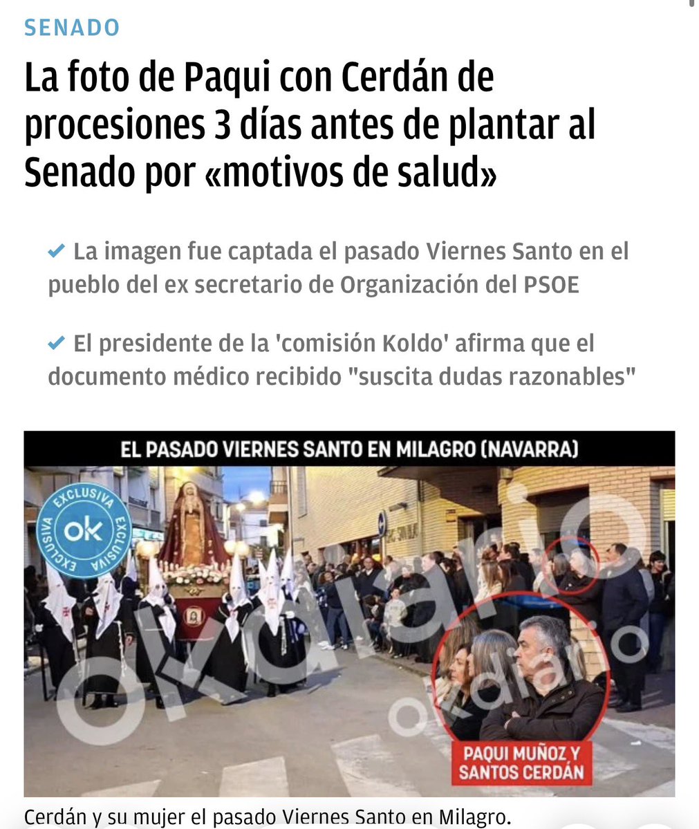 Las procesiones del viernes y El Corte Inglés del sábado habían dejado a Paqui en un estado de agotamiento tan profundo que le ha sido imposible acudir hoy al Senado. Hay que entenderla.