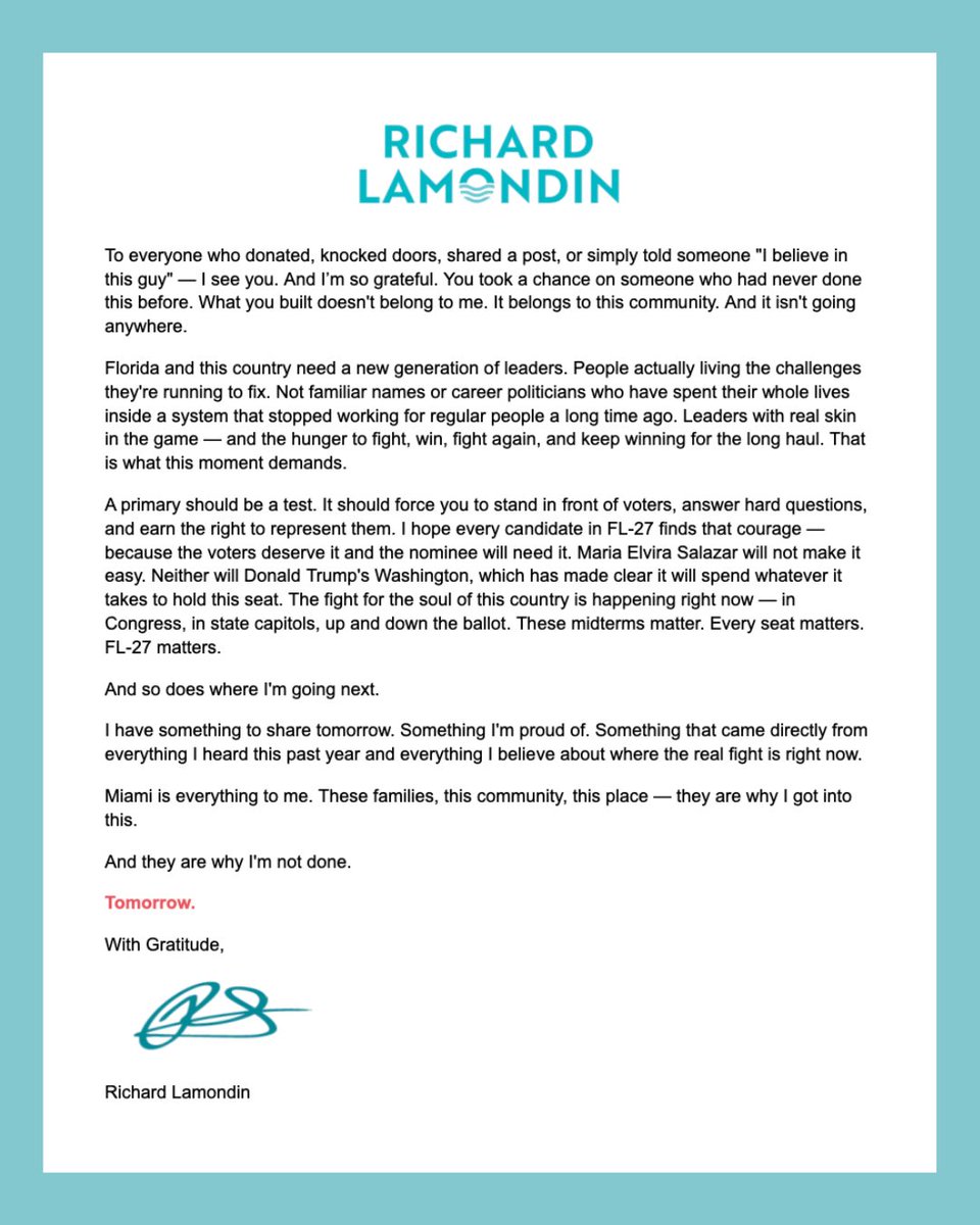 A year ago, I made a decision that changed my life. Tomorrow, I’m making another one.

Miami is everything to me — the families, the community, this place. It’s why I got into this. And it’s exactly why I’m not done.

Tomorrow.