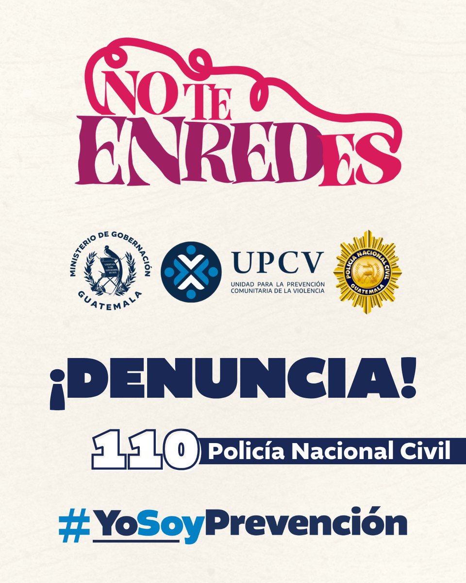 UPCV_gt's tweet photo. Alerta con estafas por encomienda.

Estafadores se hacen pasar por conocidos en el extranjero para pedirte dinero “de urgencia”.

Si recibes un mensaje o llamada sospechosa, denuncia al 110 de la PNC.
No te enredes, la seguridad empieza contigo.