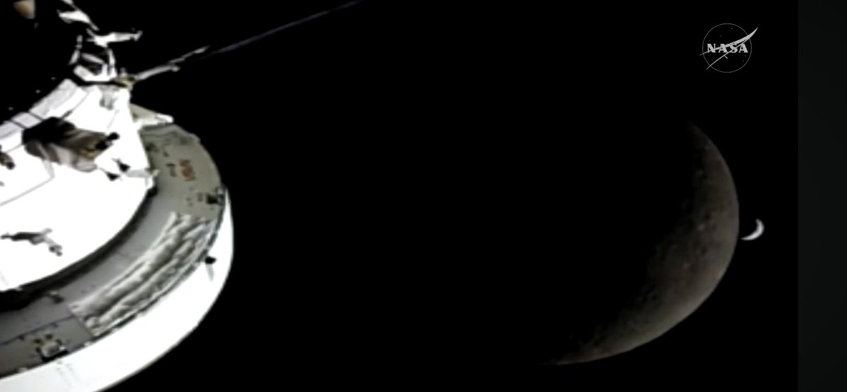 Earth is now setting behind the Moon, as shown by Orion’s cameras.