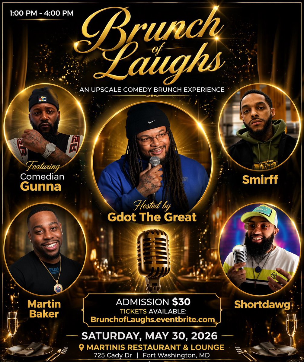 _WildboySteveo_'s tweet photo. Brunch just got funnier πΎπ
Brunch of Laughs returns with a crazy lineup hosted by Gdot The Great!
π Martinis Restaurant & Lounge
π May 30 | 1PMβ4PM
ποΈ Tickets: https://t.co/VGAe6ba6X2
#DMVEvents #ComedyBrunch #BrunchOfLaughs https://t.co/lef7m6hjKL