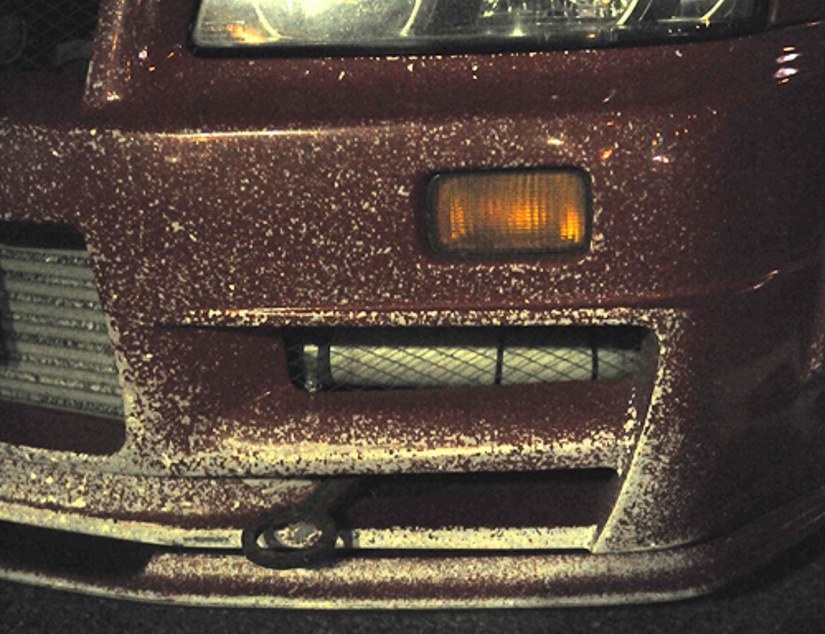 patinaresearch's tweet photo. The pepper-sprayed front bumper is displayed as a badge of honor.

RIP Mazo34 https://t.co/RQx4Qu9Qde