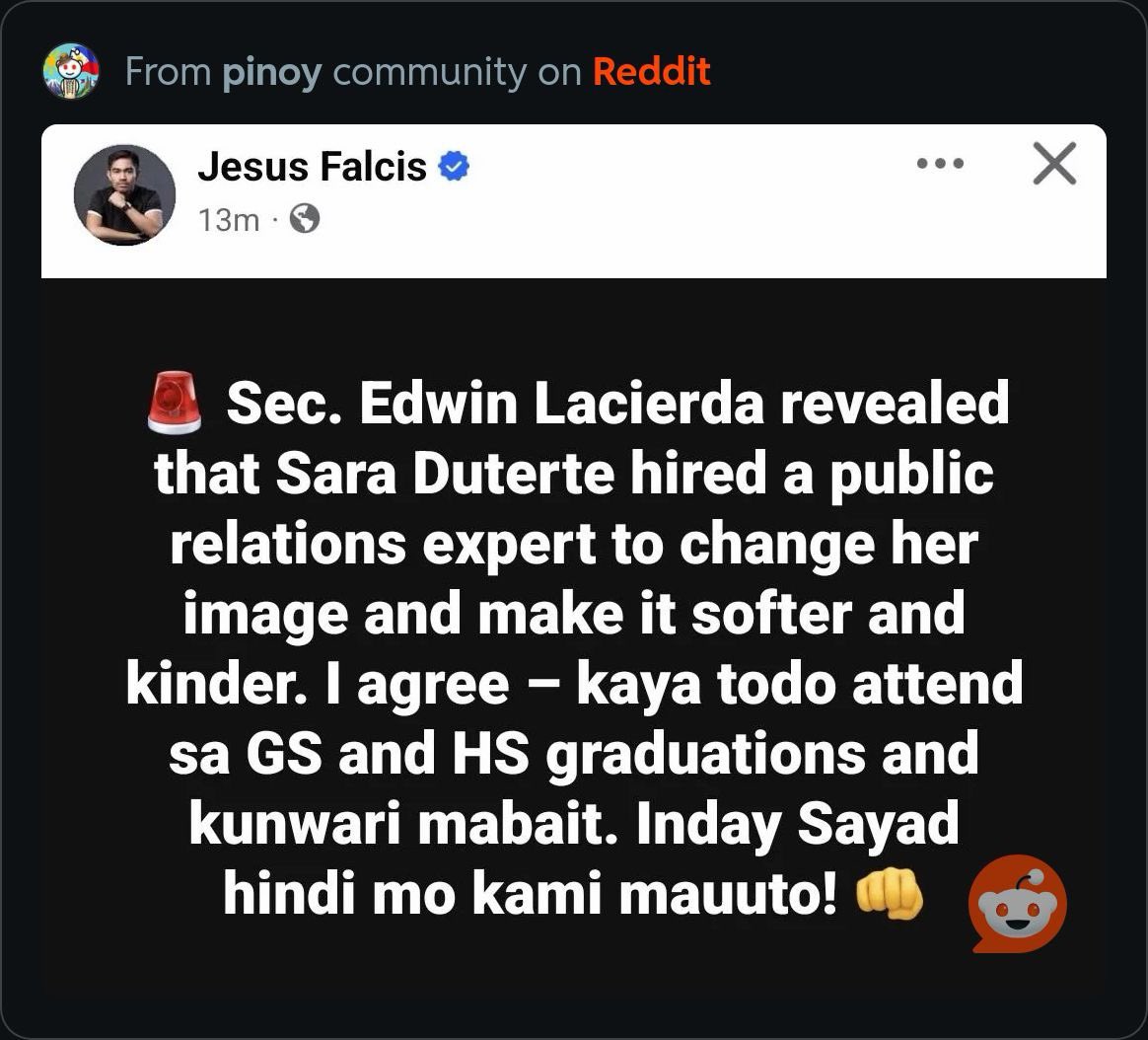 nabunturanguy's tweet photo. Ito ba yung example of “rebranding” efforts para “PALAMBUTIN” ang mala-MATON na image ni Sara Duterte? Kaya pala kahit sa napakalayong elementary school ay “nagpa-invite” para maging graduation speaker.  “HUWAG KAYONG SUMALI SA PANG-AAPI (tulad ng pambubugbog niya sa isang mababang sherif), PANINIRA (tulad ng gawa ng mga Duterte trolls sa pagkakalat ng fake news against FVPLR, SenRi atbp), O PANANAKIT (“Putangina ninyong lahat. Pag pinatay ako, patayin mo si BBM, si Liza Araneta, at si Martin Romualdez. No joke") SA INYONG KAPWA TAO.”