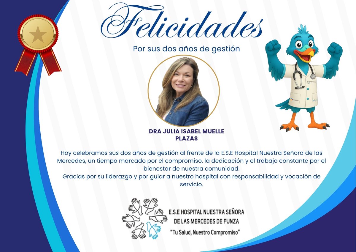 ese_las's tweet photo. 🎉 Felicitamos Dra. Julia Isabel Muelle Plazas por sus dos años de gestión al frente de nuestra institución.

Hoy reconocemos un camino lleno de compromiso, dedicación y trabajo constante por el bienestar de nuestra comunidad. 

#GestiónQueTransforma #SaludConCompromiso https://t.co/pBgppVkJCz