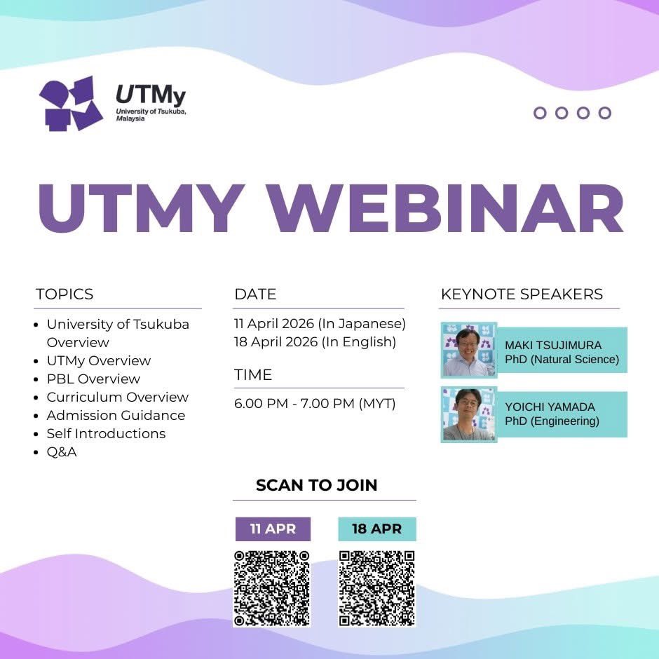 UTMy_PR's tweet photo. UTMy is heading to Kedah, Johor, and Perak for JOM MASUK U 2026! 🎉

Can’t make it to JOM MASUK U? No worries 😊
We’ll also be hosting online seminars💻

#utmy #universityoftsukubamalaysia #筑波大学马来西亚 #bachelorofartsandscience #筑波大学マレーシア校 #JomMasukU2026 #JMU2026 https://t.co/DjwXlKPaMp