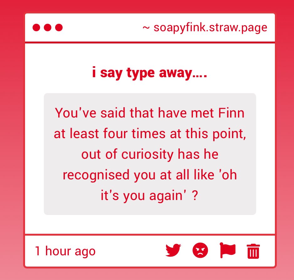 one time when i walked up, he said “oh hey!” and then at his LA show i was sitting on a couch outside when his van pulled up and he just smiled and gave me a head nod as he walked by, but nothing more than that! i’ve seen him irl like 7 times though so maybe he does? idk