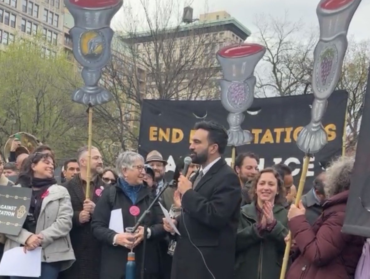 Mamdani at the Jews For Racial &amp; Economic Justice annual Seder in the Streets: 

“Celebrating Passover together is also an opportunity for New Yorkers at large to reflect on the lessons Passover offers us all — lessons of hope overcoming fear, of solidarity overcoming isolation,