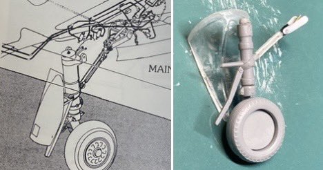 Hobby Craft 1/48 F7U-3前脚の基礎に目処がついたのでいよいよ主脚へ現在の元ネタモールドに頼らず構成要素ごとに再構築するので一旦全部バラして主役はパイプとアルミ棒