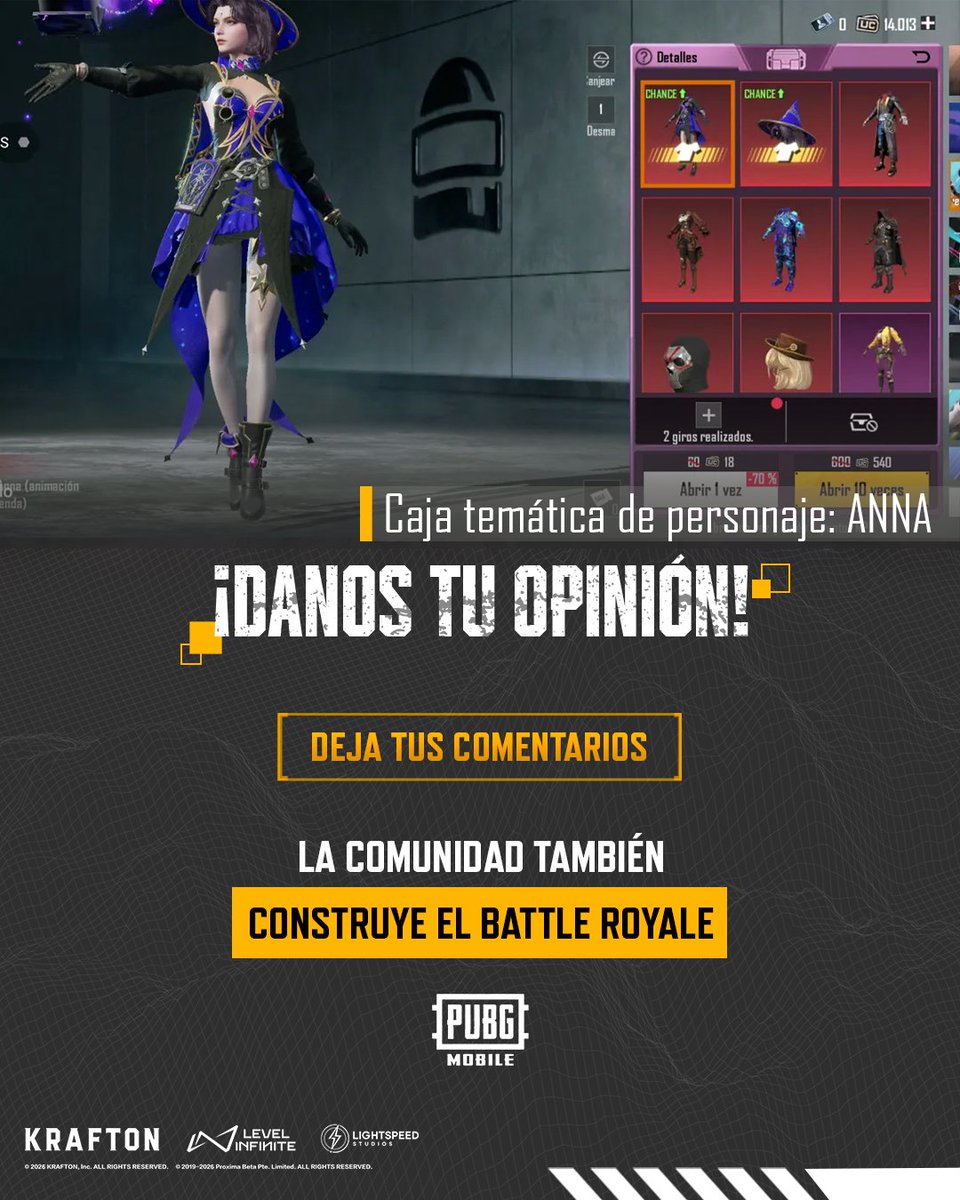 PUBGMOBILELATAM's tweet image. Anna llegó con una caja temática de personaje y es momento de saber tu opinión.📝✨

Cuéntanos que te ha parecido esta caja temática de  personaje.👀

🚨Tus opiniones son de gran importancia para mejorar los contenidos del juego🚨

#PUBGMOBILE
#PUBGMOBILELATAM
#MobileGaming