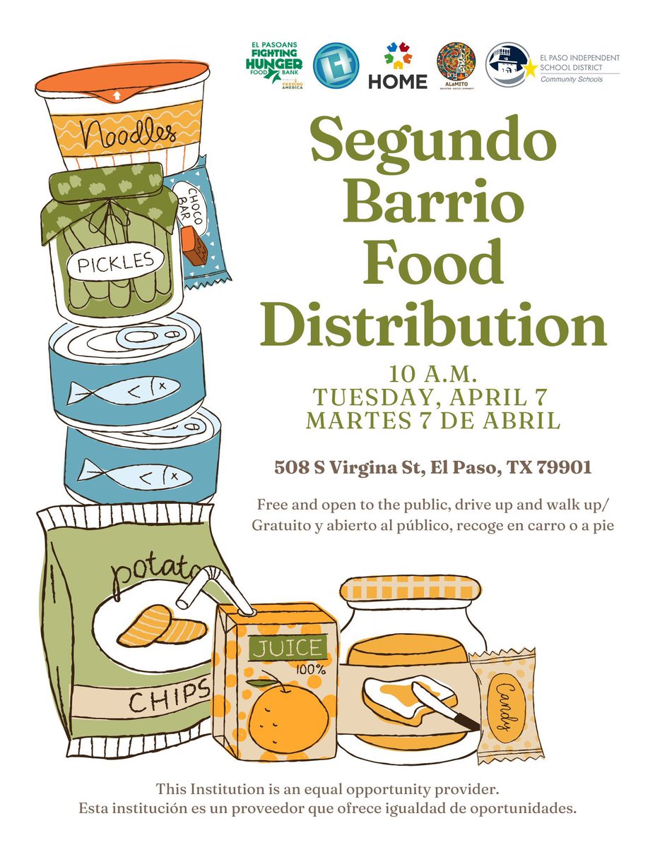 ssnaeptx's tweet photo. Food distribution tomorrow at Alamito Learning Center at 10 am. We need volunteers, those interested please show up at 9:30 am for a short orientation https://t.co/oWEawwlm2s