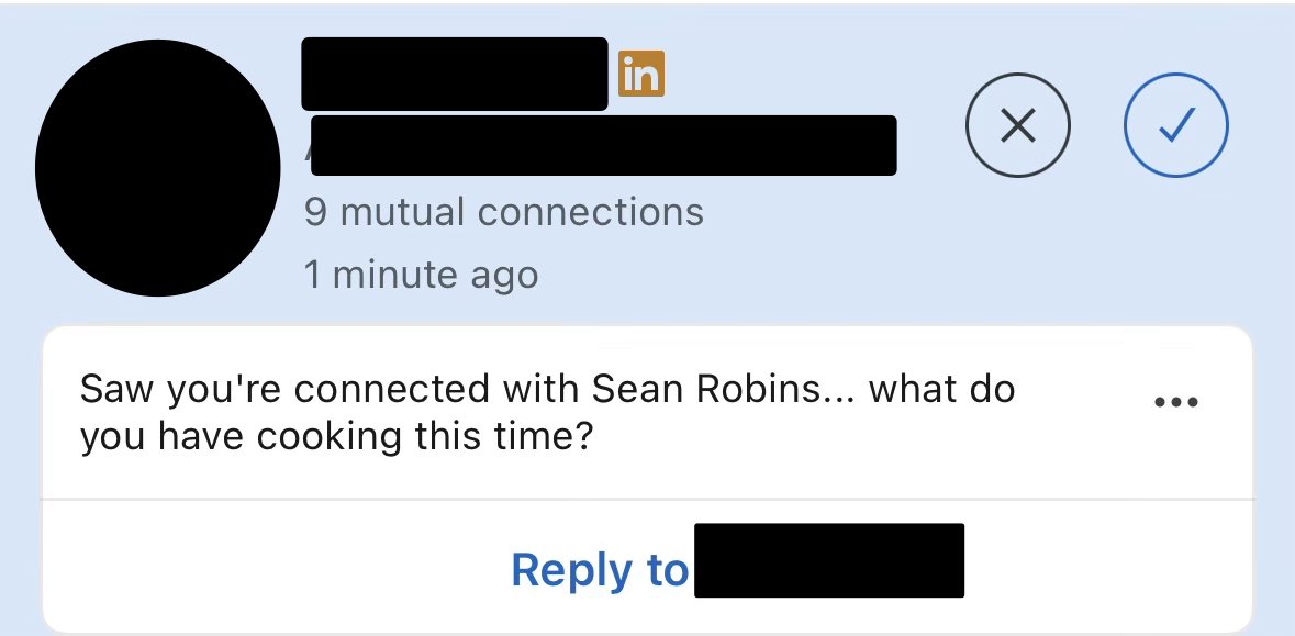 seanrobins_'s tweet image. I have just been informed that people are tracking my LinkedIn connections #nice