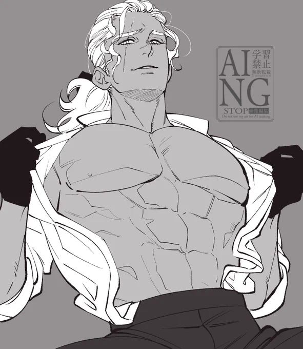 #OC
もう一人お気に入りのマッチョニキがおりますのでご紹介したく…褐色白髪黒手袋のルヴィドさんです🫶 