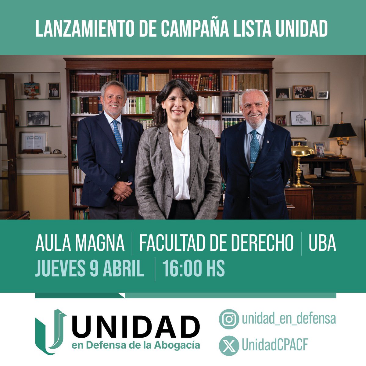 Este jueves acompañamos el lanzamiento de la candidatura de la Dra. Alejandra García a Presidenta del CPACF por la Lista Unidad en Defensa de la Abogacía. Un espacio para trabajar por los matriculados y un Colegio moderno.
<a href="/garciaalej/">Alejandra Garcia</a> 
<a href="/UnidadCPACF/">Unidad en Defensa de la Abogacía</a> <a href="/ULista67/">UnidadLista67</a> 
#CPACF