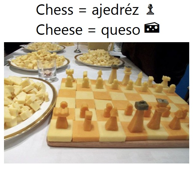 Soy fanática del queso, y del ajedréz, y en inglés entienden mi gusto, este tipo de cosas no se dan mucho en español, a menos que sean palabras homófonas o la figura del calambur 🧐