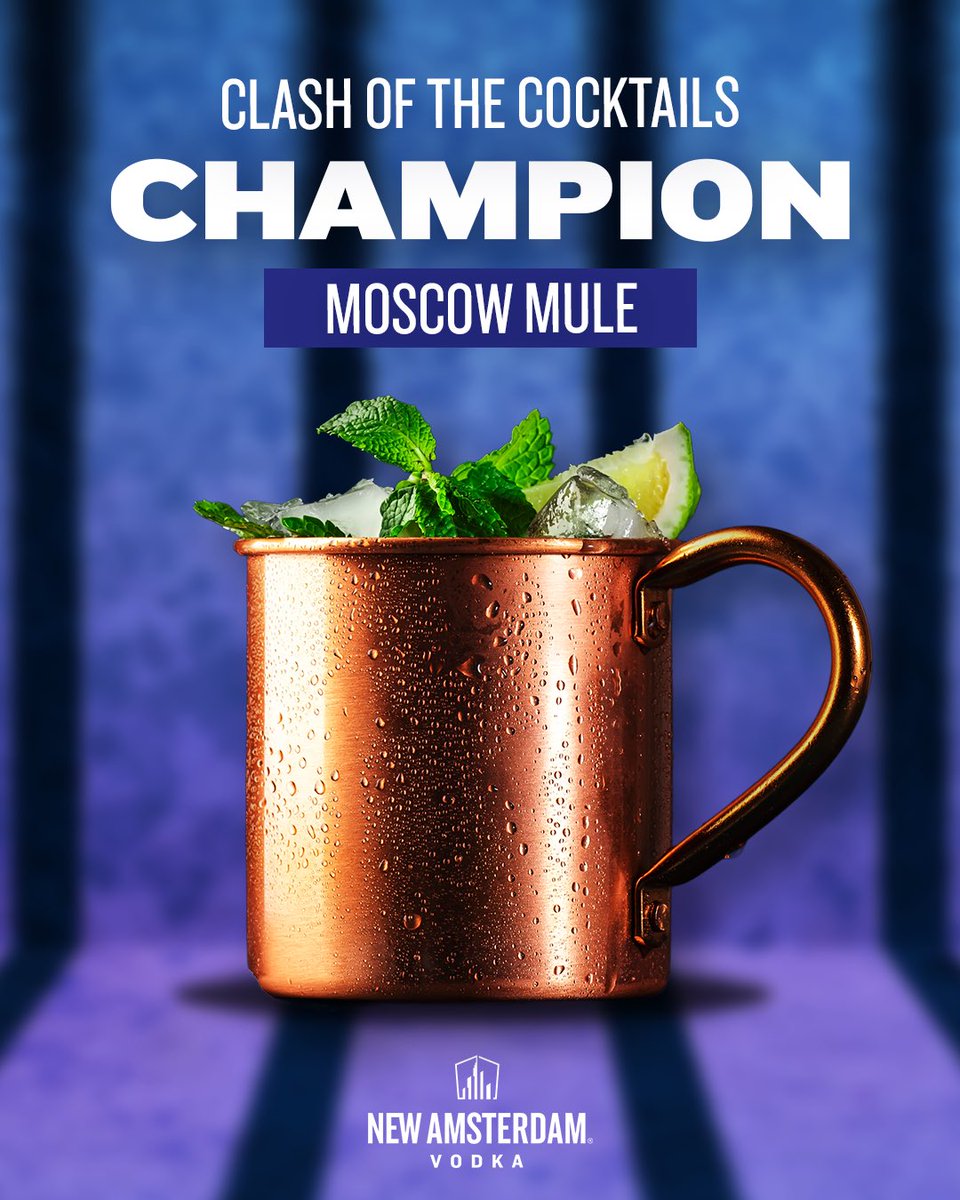 NewAmsterdam's tweet image. We asked. You voted. Clash of the Cocktails champion is: Moscow Mule!  🏆

#Brackets #CocktailChampion #NewAmsterdamVodka