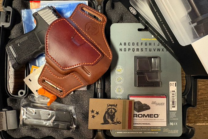 Time for another When We Feel Like it Giveaway!

This time is this rather dapper holster that happens to come with a Sig Sauer P365 Stainless 9mm from <a href="/harveyspistols/">Harvey's Pistol & Pawn</a>, 2 extra mags and a Romeo Zero from <a href="/SummRidge/">Summers Ridge Outdoors</a>!

It's the complete EDC package!

These giveaways are how we bribe