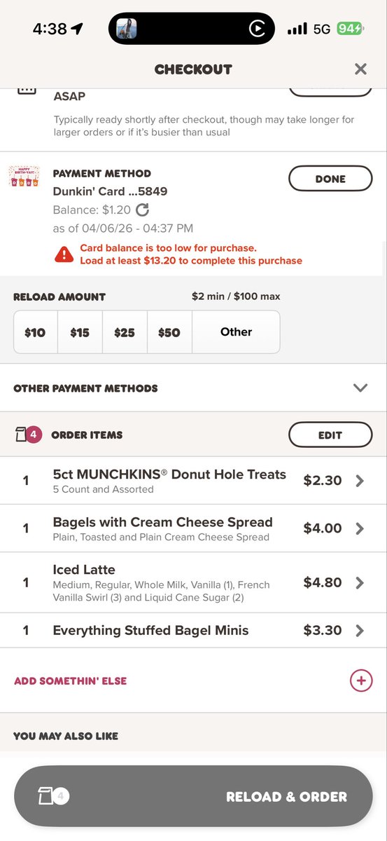 TheMidniteSpark's tweet photo. What is @dunkindonuts doing?!? No assortments on munchkins. The bagel had the thinnest layer of cream cheese. Are you going thru a recession? I didn’t realize you would skimp on the cream cheese! 😳bad when I had to go to a store to buy cream cheese to add to it. https://t.co/BkSvtTH1Ye