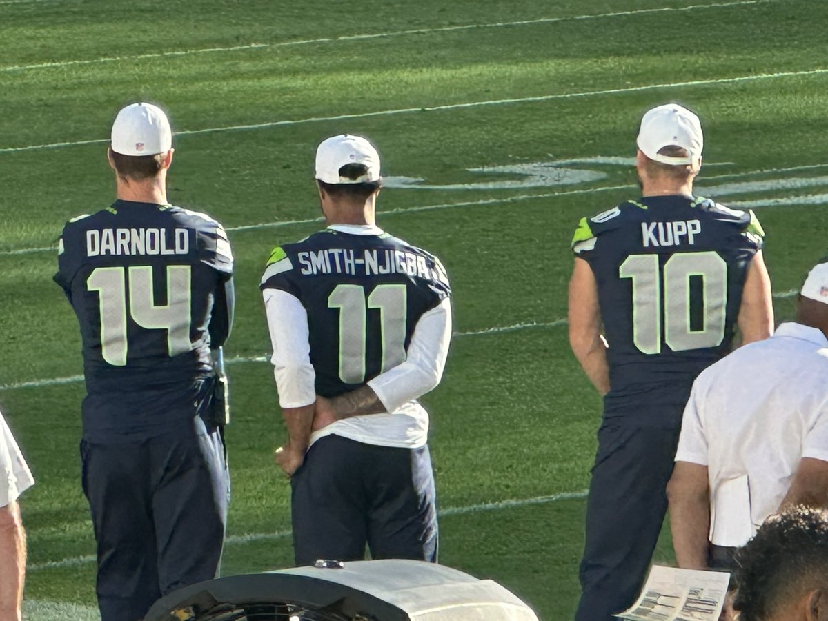 WayneWilde242's tweet photo. @CooperKupp @jaxon_smith1 
On August 23, 2025, my son and I traveled from Chicago for our first trip to Lambeau Field for the final @Seahawks preseason game. When I took this photo, little did I know it was a photo of Super Bowl champions in the making! https://t.co/9DQ9blSxhY