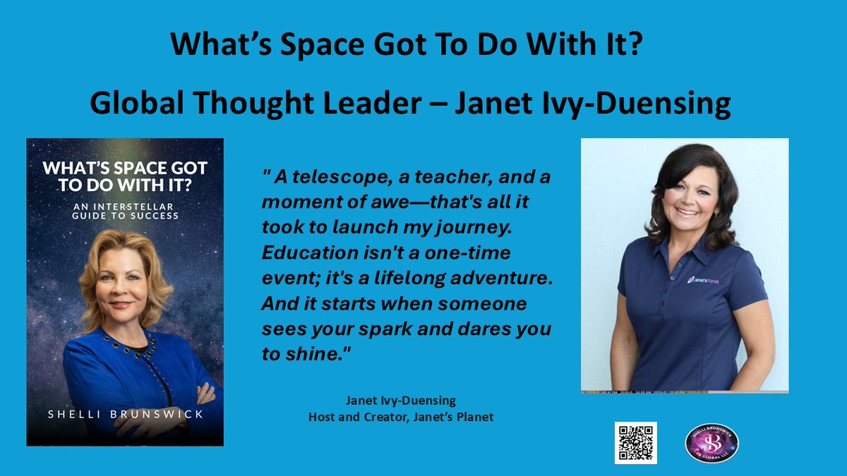 shellibrunswick's tweet image. In What’s Space Got to Do With It? An Interstellar Guide to Success, @JanetsPlanet shares how storytelling and education expand access and inspire the next generation.
📘 books2read.com/InterstellarGu…
#STEMEducation #SpaceEducation #SpaceEconomy