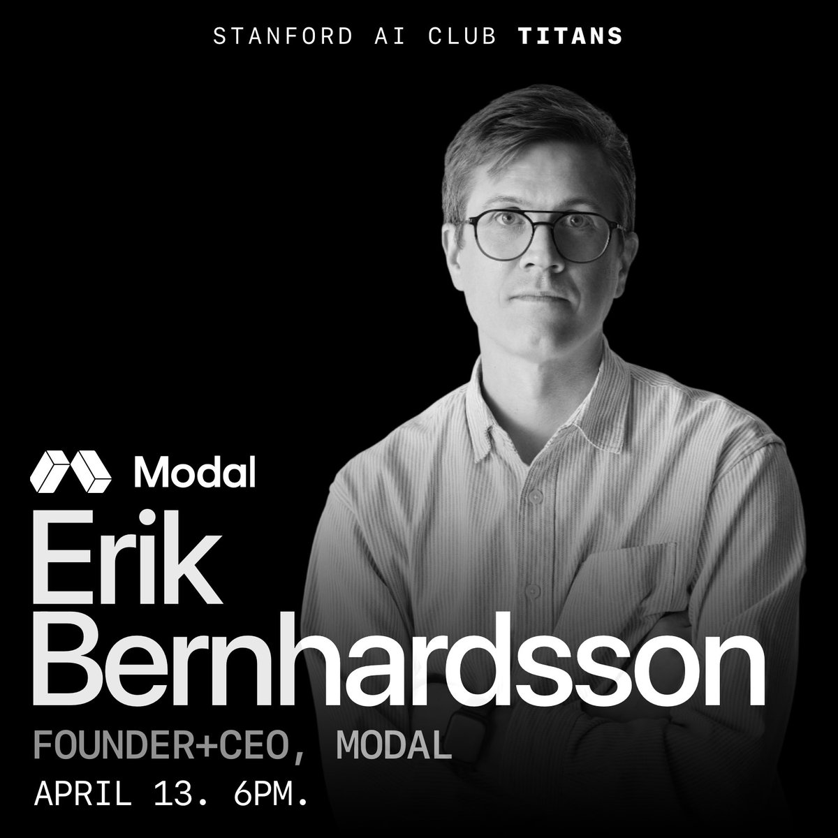 stanfordaiclub's tweet photo. Join us next Monday for our next Speaker Series with @modal’s founder and CEO @bernhardsson. Register for the event and submit questions for Erik here: https://t.co/iPfRTCdJGH https://t.co/A5jQbpI0Ck