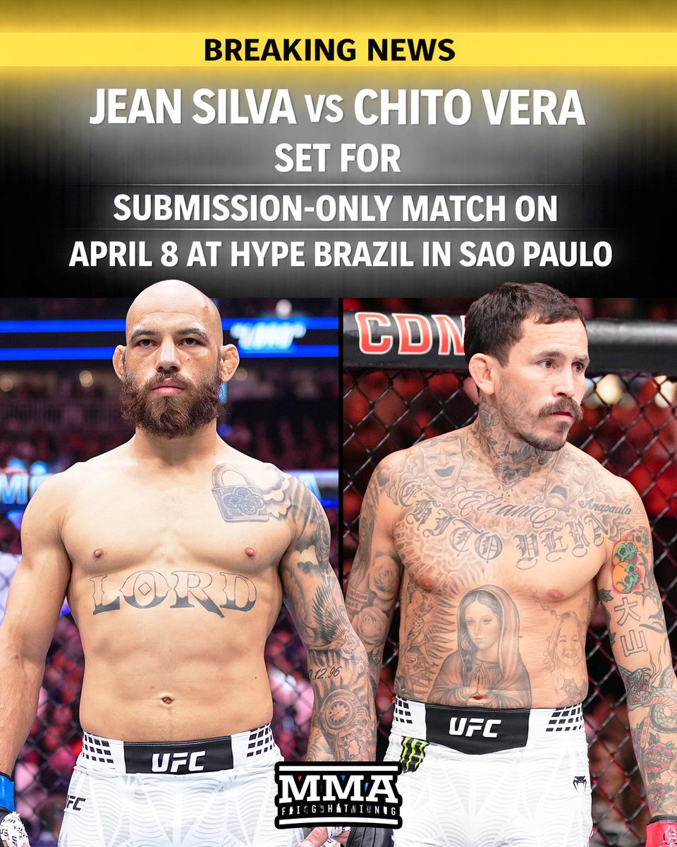 MMAFighting's tweet photo. Jean Silva vs. Chito Vera announced for SUBMISSION-ONLY grappling match at Hype Brazil

📰 https://t.co/d8PnPnu2DH https://t.co/zj5ONOGbWt