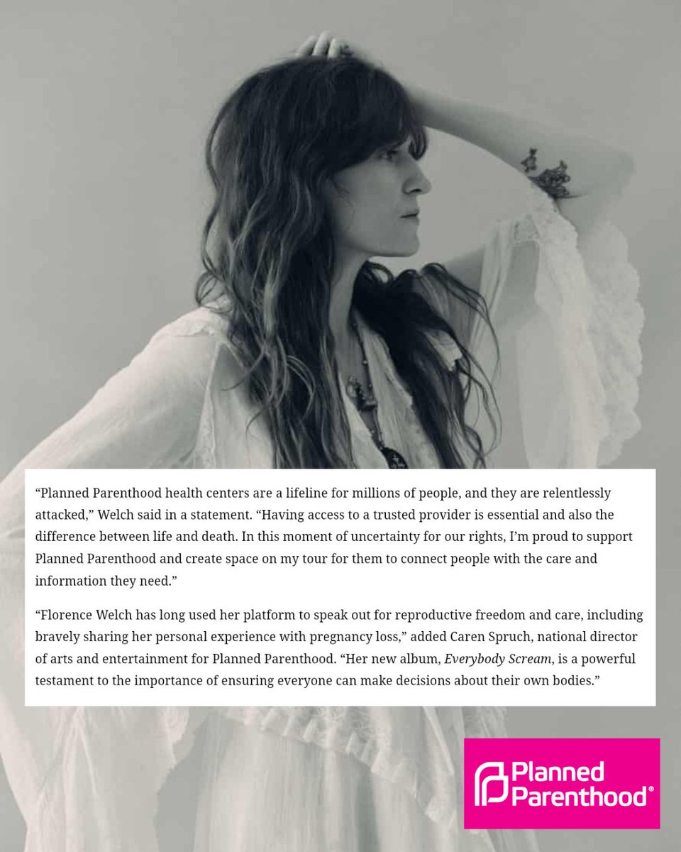 flomachinenews's tweet photo. Florence + the Machine are partnering with Planned Parenthood for their Everybody Scream tour in the USA. Certain shows along the trek will have Planned Parenthood booths. 

Source: https://t.co/dqNygOW3Ry https://t.co/WNjksEtEZw