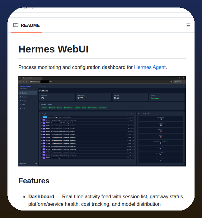 Dashboard for Hermes Agent monitoring and configuration https://t.co ...