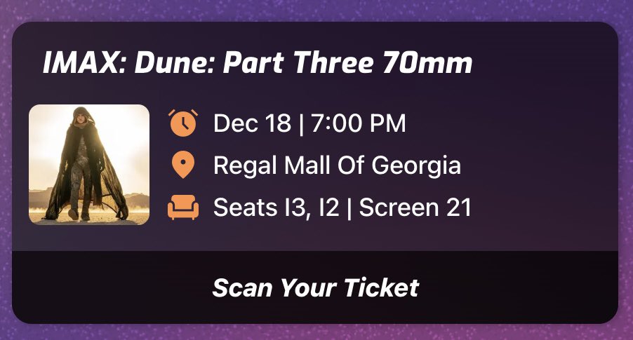 MeloisCoolo's tweet photo. I still can't believe I got Dune Part Three tickets for IMAX 70mm

Second time ever watching a movie in 70mm! https://t.co/WLIf2Xjrga