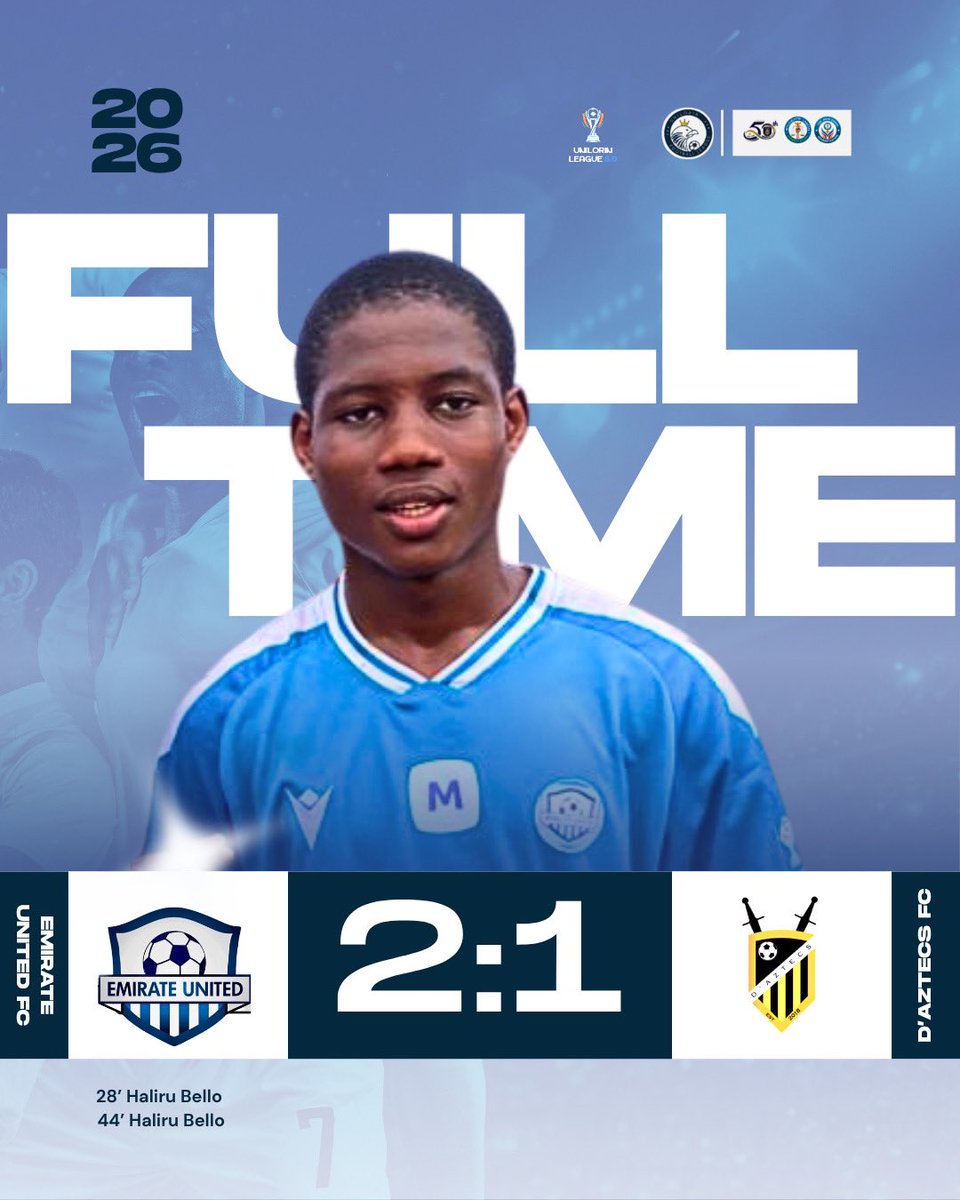 Emiratunitedfc's tweet photo. Emirate United FC is ON THE RISE! 

What a masterclass against D'Aztecs FC! 

Secured a thrilling 2-1 win with Haliru Bello scoring a brace assisted by the magician Saleeman Taofeek! 

Guess the narrative's changing, and we're just getting started.

#unilorinleague8.0 #fulltime https://t.co/XDqzQJju1T
