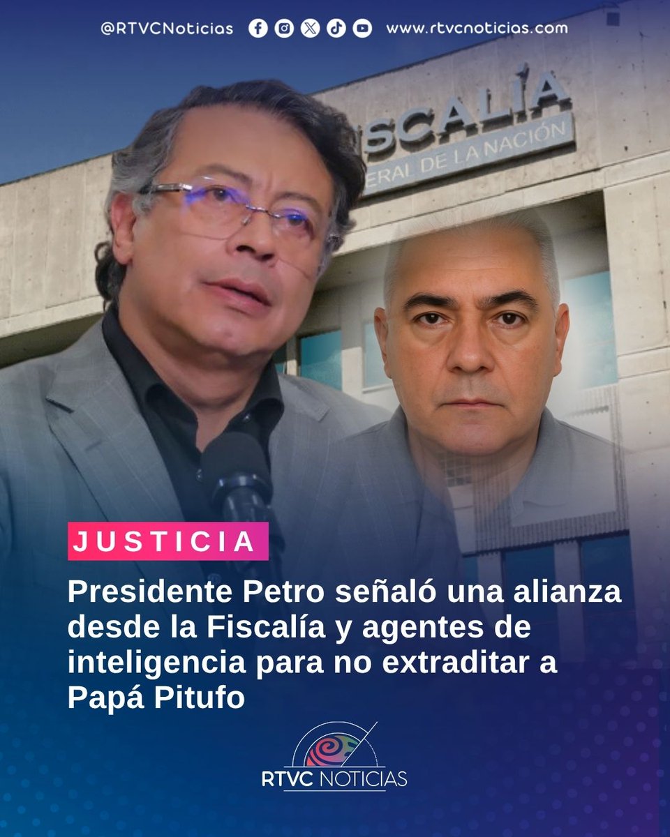 #Justicia El presidente <a href="/petrogustavo/">Gustavo Petro</a>  señaló, a través de su cuenta en X, que investigadores de la Fiscalía General y agentes de inteligencia del Estado colombiano formaron una alianza para obstruir la extradición de Diego Marín Buitrago, alias Papá Pitufo, presunto