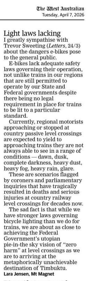 Improve Train Lighting & Passive Level Crossings tweet media