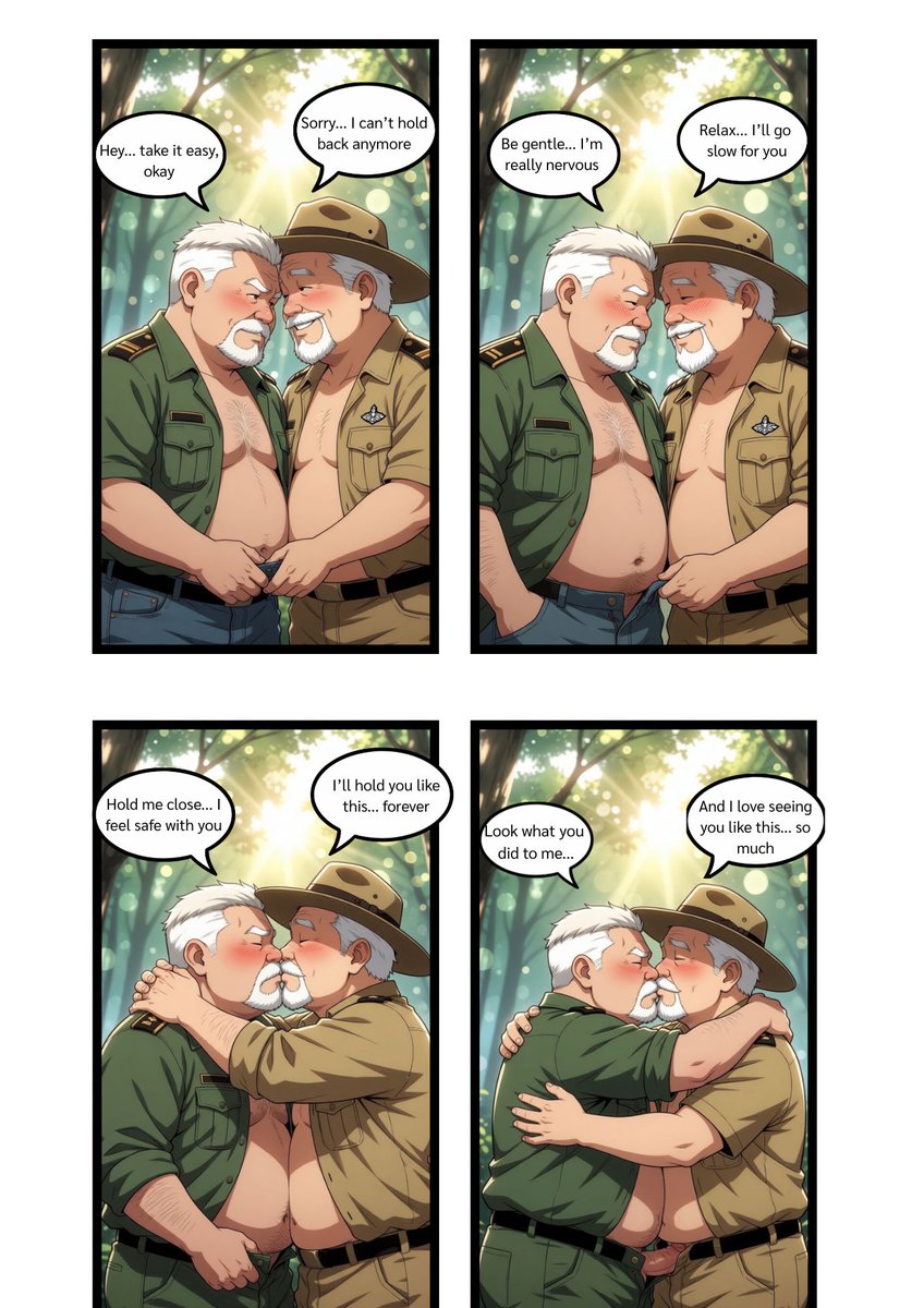 RobustDaddyBear's tweet photo. Two rangers in the forest...  
After so many years, their hearts still beat the same. 💕
#BLComic #GayRomance https://t.co/154bH4kktB