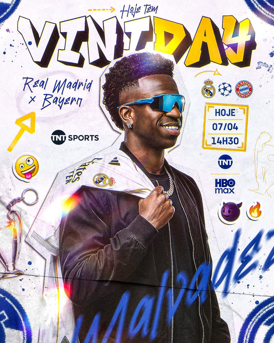 TNTSportsBR's tweet image. HOJE É DIA DE MALDADE! 😈🔥 Hoje tem Vini Jr. pelo Real Madrid em campo! É dia de JOGAÇO contra o Bayern pelas quartas de final da #CasaDaChampions, AO VIVO na @tntbr e na @StreamMaxBR (bit.ly/4ojz64N)! #MFM #PréJogo #HBOMax