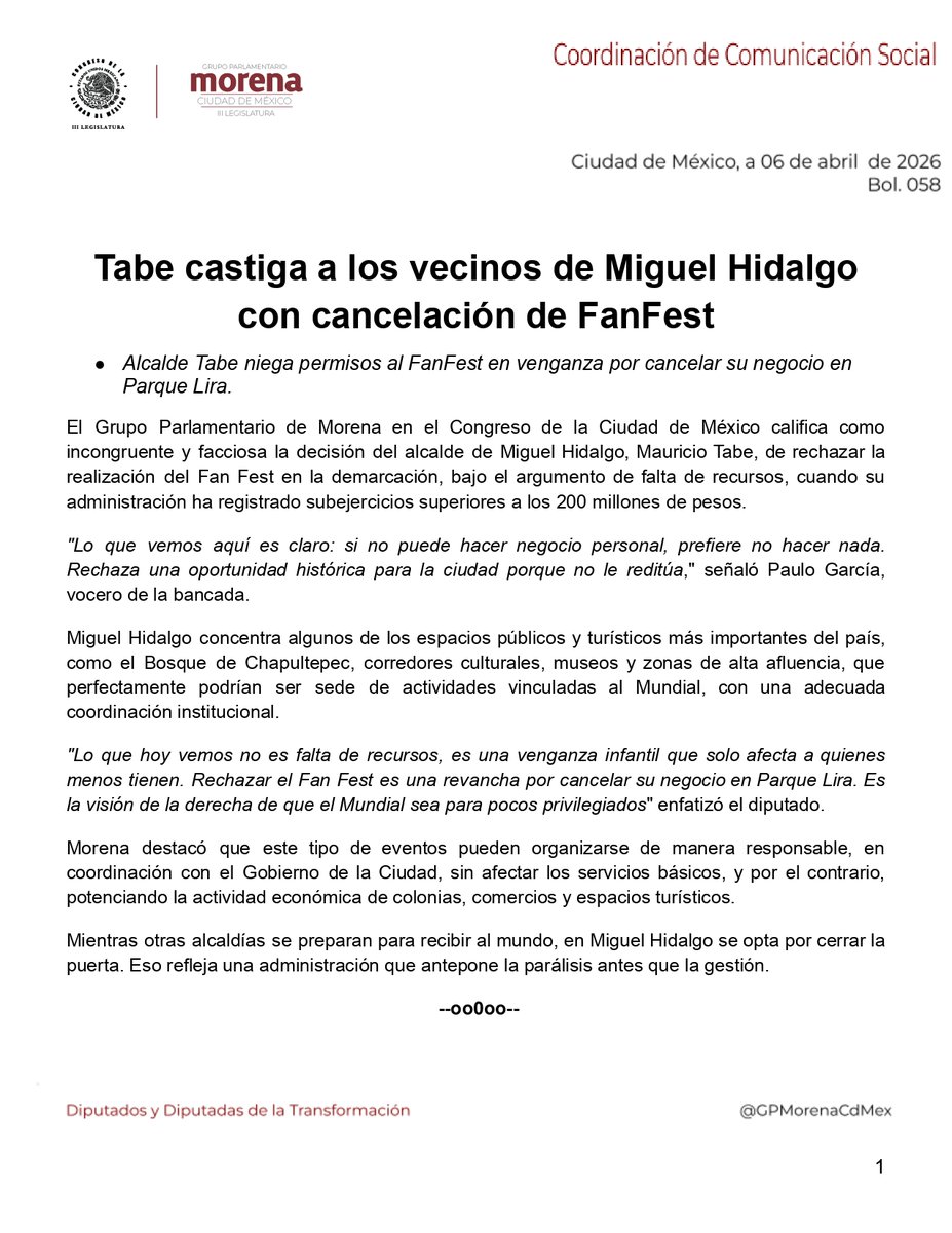 Grupo Parlamentario de Morena en Ciudad de México tweet media