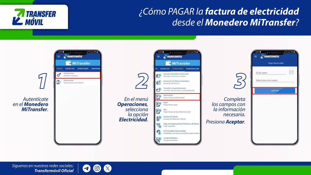 Utilice transfermovil para realizar pagos de electricidad. No haga cola, le comparto paso a paso.
#EtecsaTeAcompaña 
#Etecsa_Mayabeque