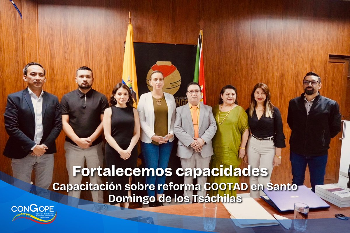 CongopeEcuador's tweet image. Capacitamos al equipo de la Prefectura de Santo Domingo de los Tsáchilas sobre la reforma al COOTAD, impulsando una gestión más eficiente y actualizada Seguimos trabajando junto a los territorios para mejorar la gestión pública 🤝✨
#CONGOPE #COOTAD #Capacitación #GestiónPública