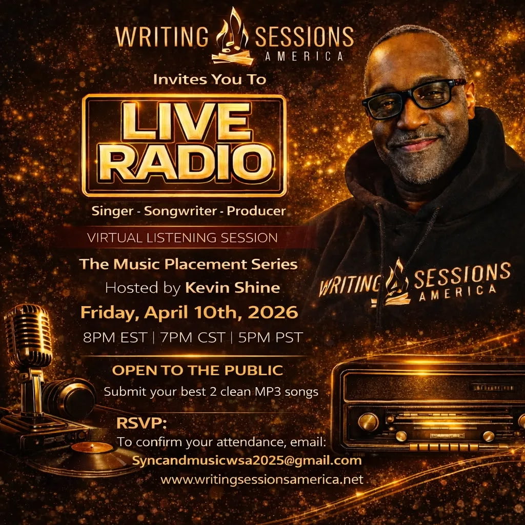 Kevin_AnR_Shine's tweet image. #WSA #LIVERadio #ListeningSessions “The #Placement Series “  its 13th year. #Friday, April 10, 2026 at 8pm EST for a powerful focus group and critique jam session designed for serious songwriters and producers. Submit 2 clean MP3s (radio edits, any genre) and your RSVP