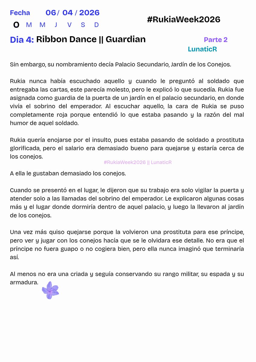 Día 4: Ribbon dance || Guardian

#Rukiaweek2026
#Rukiaweek #rukia #fanfic #bleach
#lunaticr 

<a href="/rukiaweek/">rukia week 2026!🐰</a>