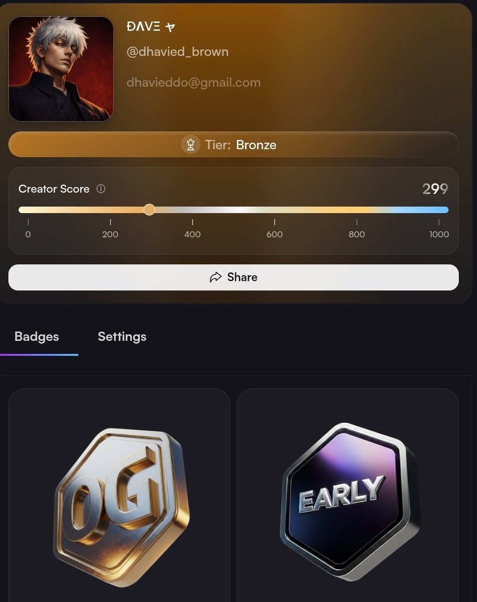 dhavied_brown's tweet image. Bronze tier. 299 Creator Score. OG + Early badges.

Started from zero. Earning daily. Compounding.

The Loop doesn't care where you begin. It cares that you show up

Good morning ladies and gentlemen 
@3look_io #3look $LOOKZ 👀