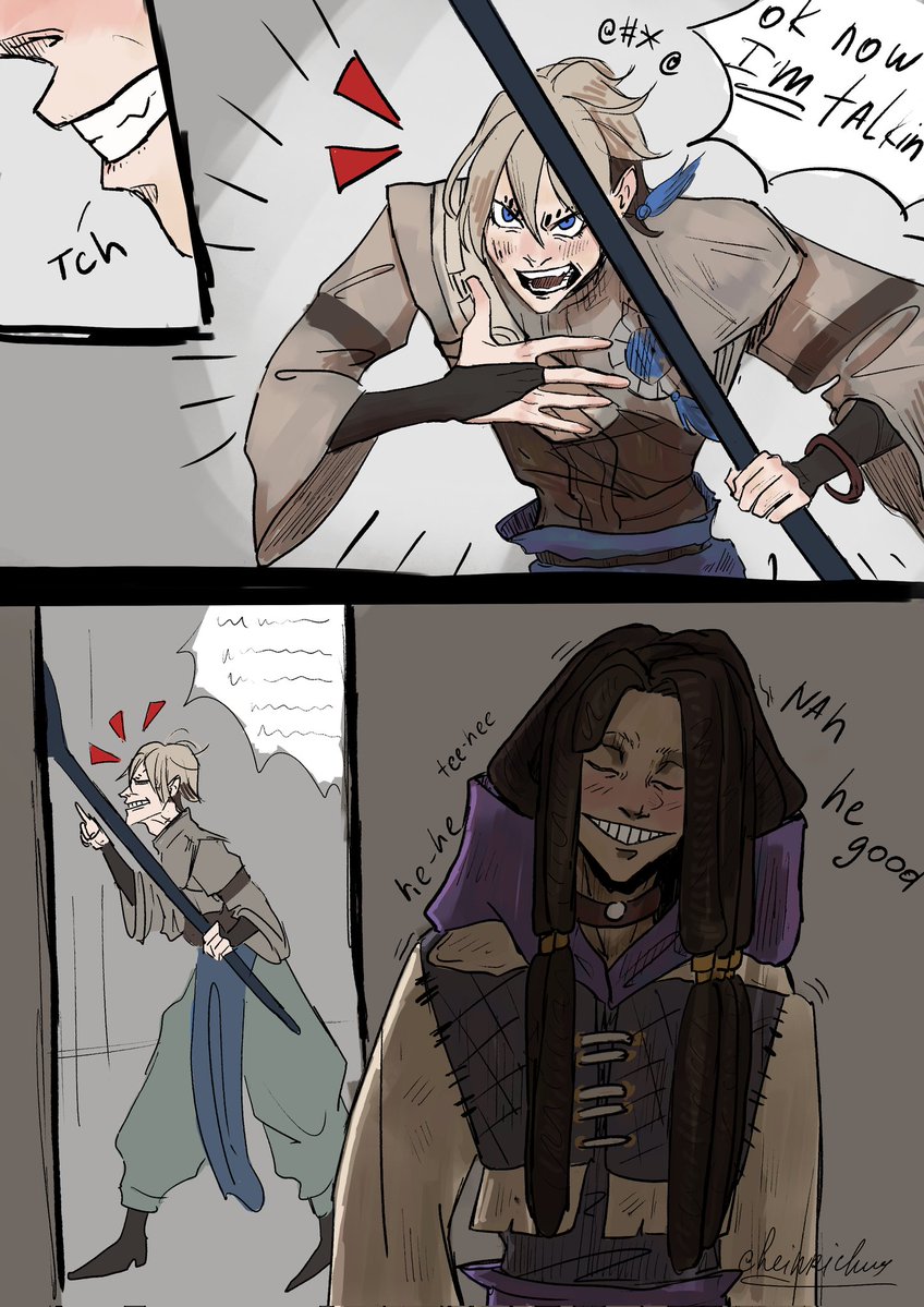 Jabber thought of jumping Zanka's brother...but Zanka can finally stand up to his toxic family just fine on his own. 

Jabber then assumes he is the reason Zanka's gained confidence (maybe he is right)
#janka #gachiakuta #jabber #zanka