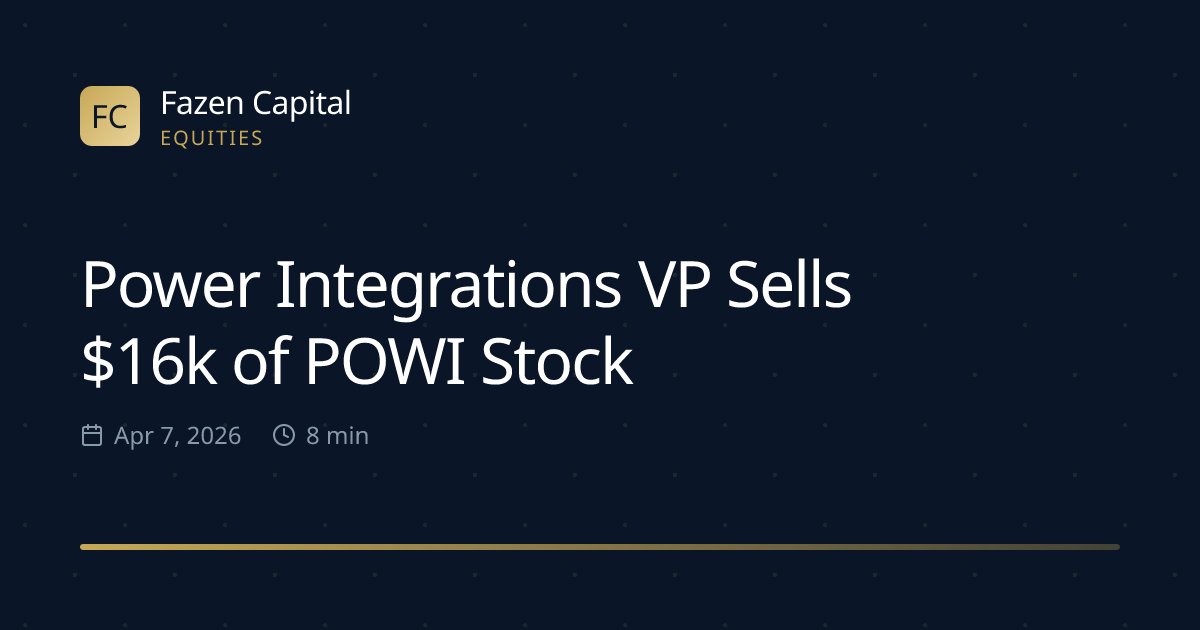 fazencapital's tweet photo. Power Integrations VP Sells $16k of POWI Stock: Power Integrations VP Gagan Jain sold $16,000 of POWI stock on Apr 6, 2026, disclosed in a Form 4 filing per… https://t.co/aw0lMfq4Il 👈 Read full analysis #PowerIntegrations #POWI #StockMarket #Investing #FinanceNews https://t.co/EAlavJXoQO
