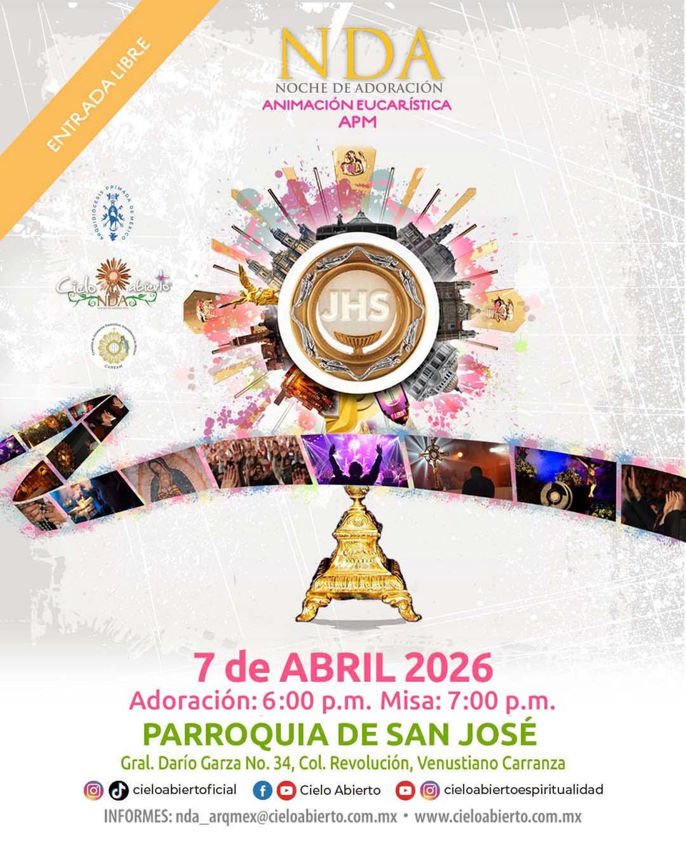 Acompáñanos hoy martes 7 de marzo a @FamilyGonLove a Adorar a Jesús Eucaristía en la Parroquia de San José en Ciudad de México (la dirección está en la imagen) Adoración 6:00pm Misa 7:00pm ¡Jesús te espera en la Eucaristía!
