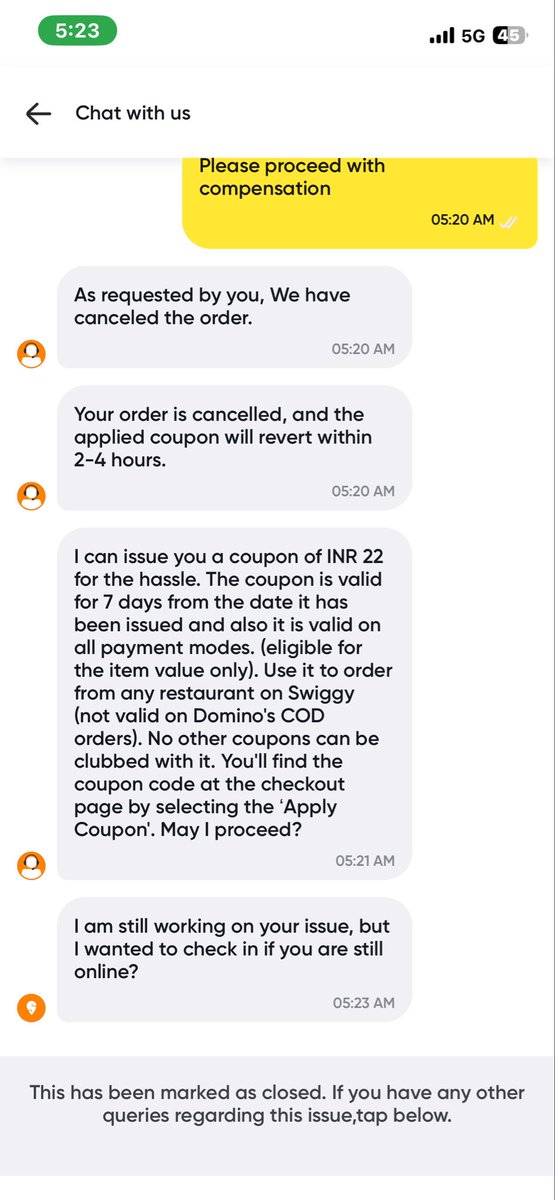 iamkaifattar's tweet image. @Swiggy  Very poor experience.

Order ID: 234484527365122  
Ordered from Irani Cafe, Pune with 20 mins ETA, but no delivery partner was assigned even after long wait.

Support agent was unhelpful cancelled it forcefully ended the chat. Completely unprofessional. 
#toingapp